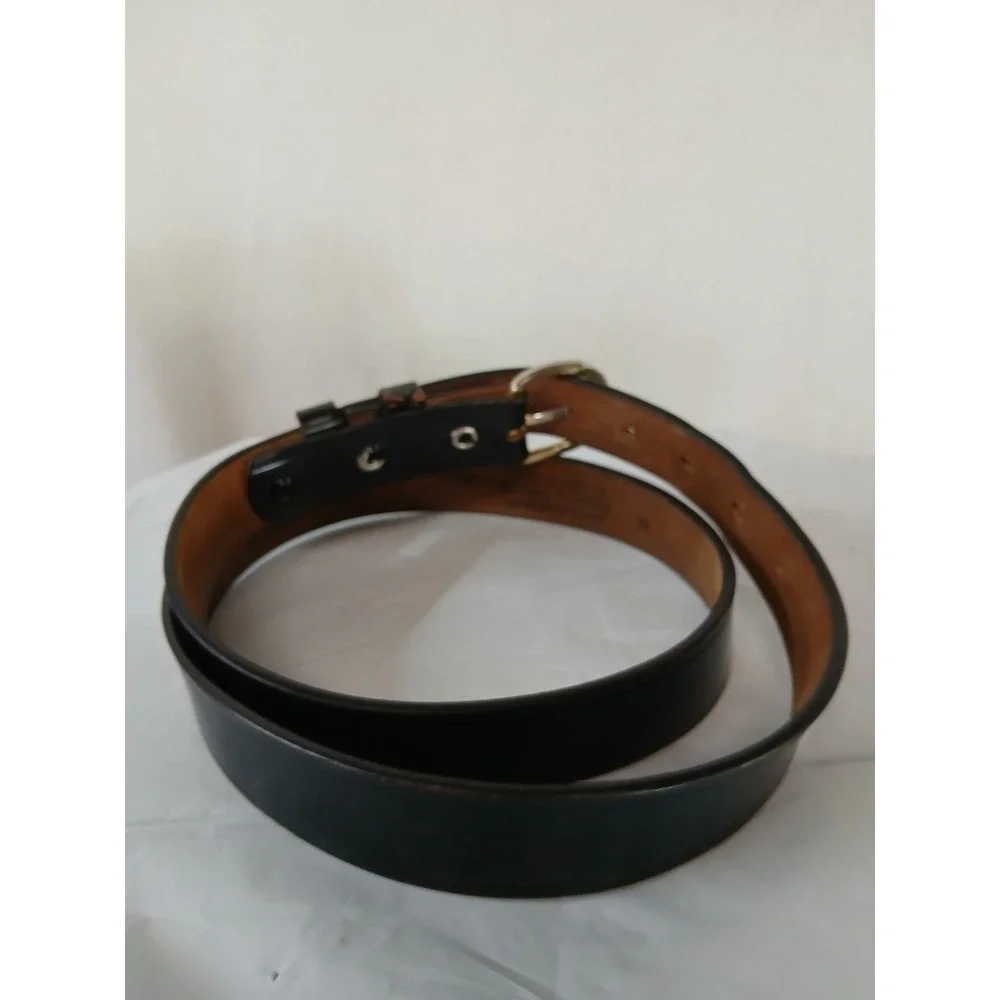Mens Black Leather Belt Gold Horseshoe Buckle Snap On Size 38 Classic Workwear
